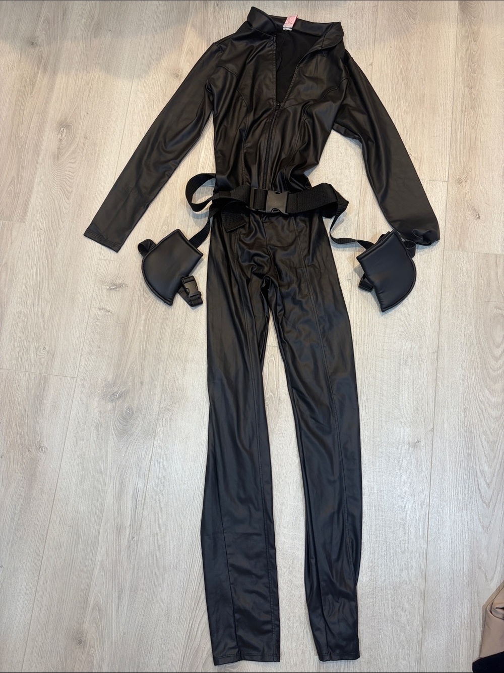 Black Faux-Leather Jumpsuit with Utility Belt Costume
